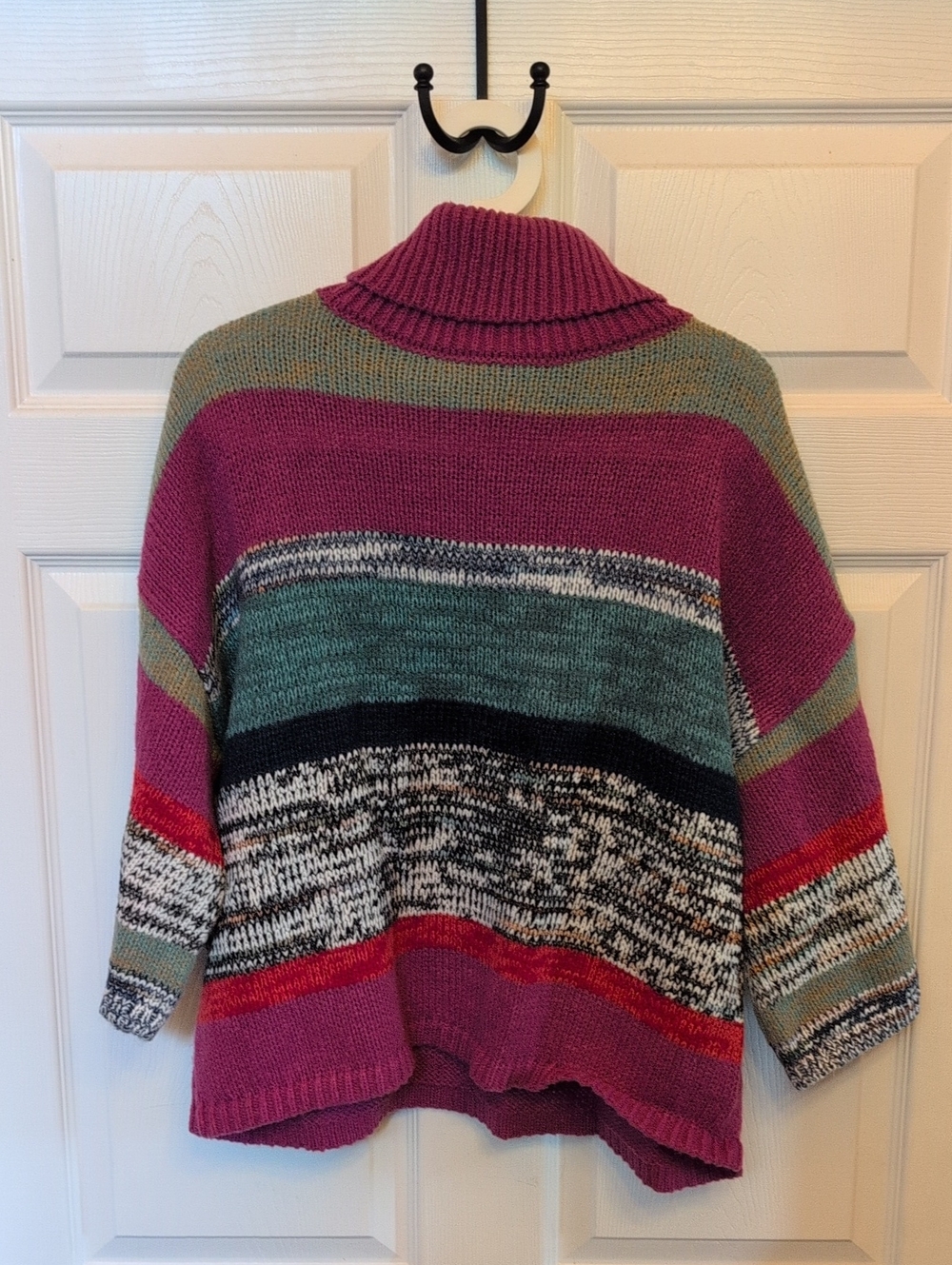 Knox Rose Multicolor Striped Cowl Neck Sweater - Pink, Green, Black